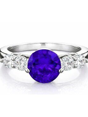 Amethyst & White Sapphires Ring .925 Sterling Silver Plated
